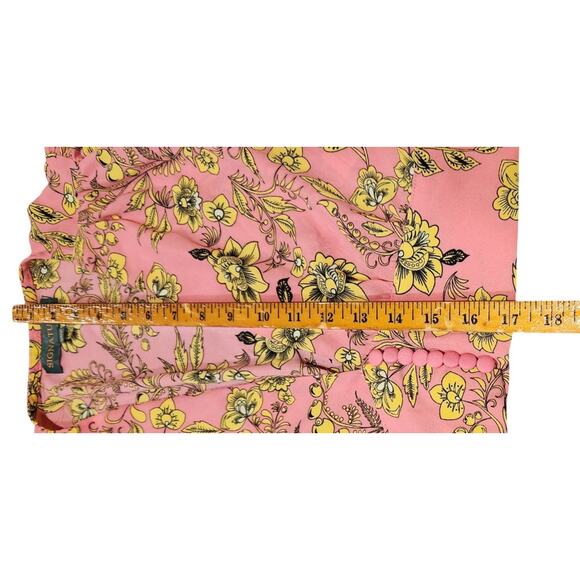 Signature8 Crop Top Blouse Balloon Sleeves Plunge Neck Pink Floral Button Small - Picture 10 of 12